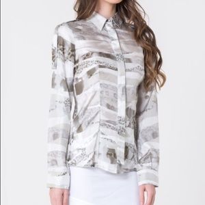 Luxurious Gray Animal Print Silk Button-Up NWT
